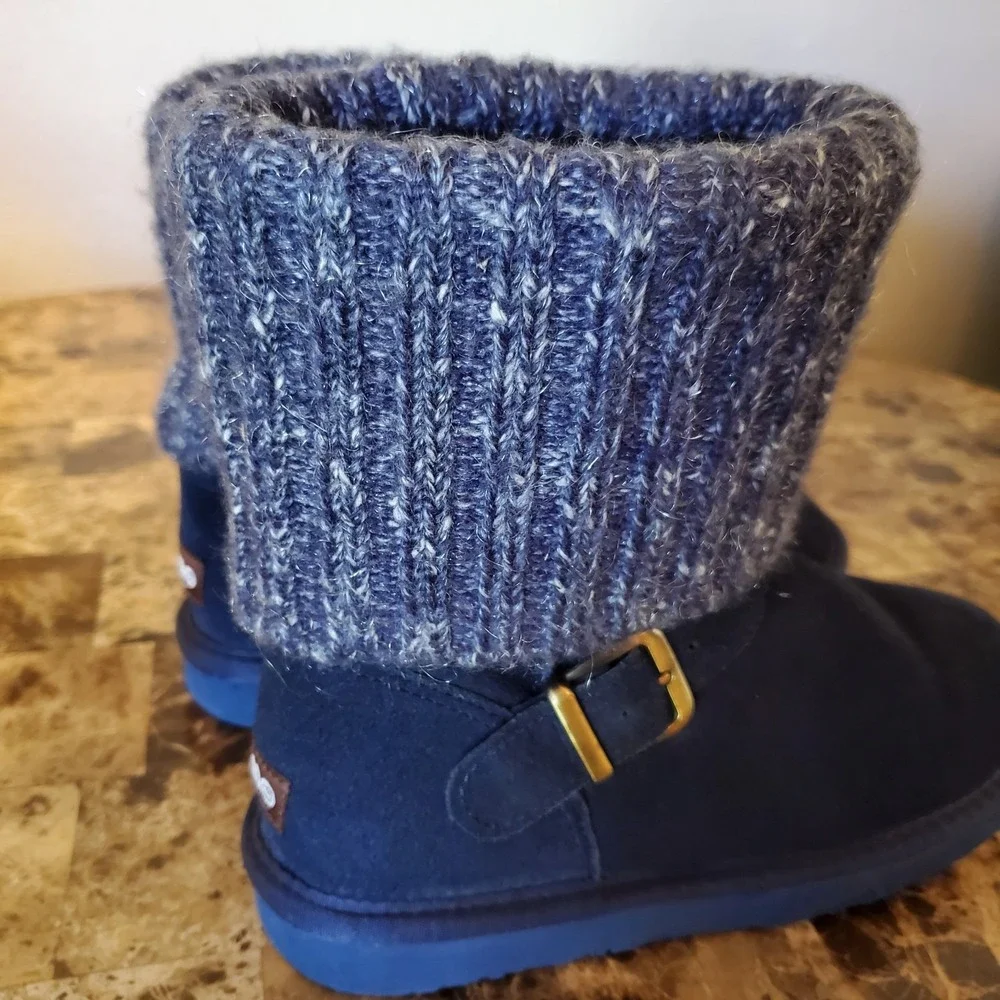 Lamo sz 6 blue suede‎ Hurricane booties faux fur lining buckle cozy winter cabin